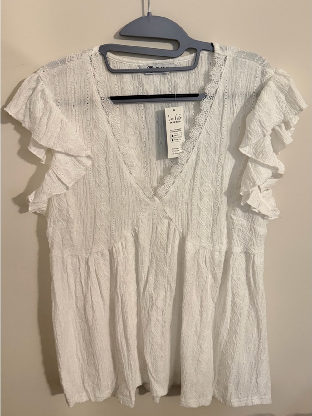 White V-Neck Ruffled Sleeve Blouse